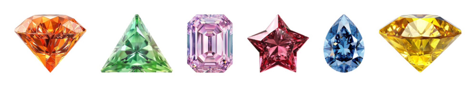 PNG Colorful gemstones in various shapes on transparent background