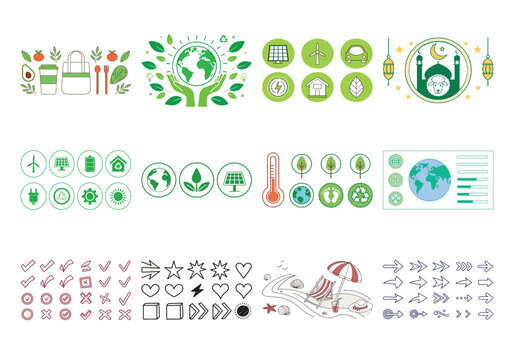 Environmental sustainability and green energy with beach and islamic themed