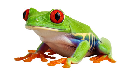 Fototapeta premium A colorful red eyed tree frog green amphibian isolated on a transparent background.