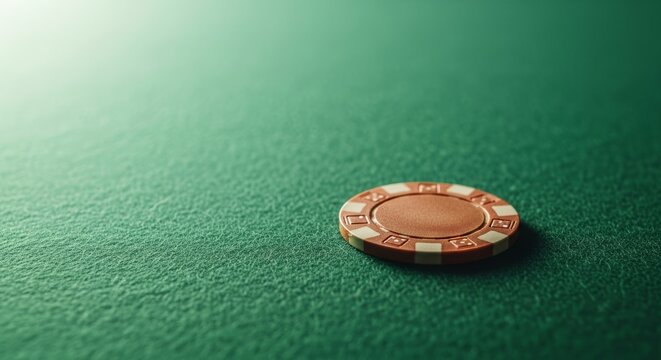 Casino poker chip on green felt table with dramatic lighting