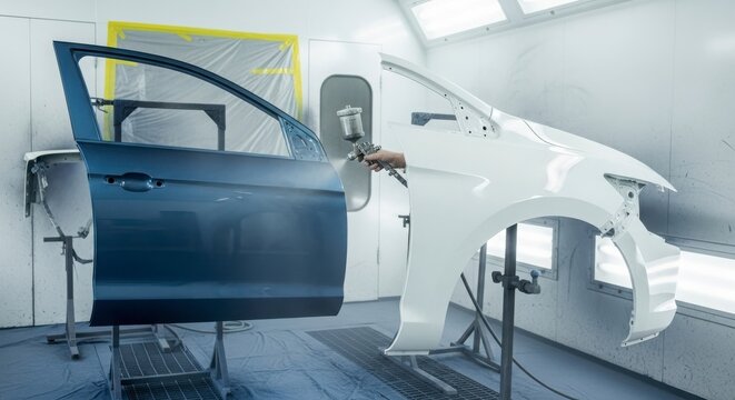 car paint spray process in automotive body shop