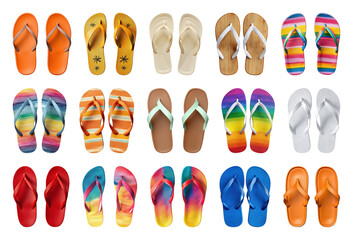 Fototapeta premium PNG Colorful summer flip-flops collection, transparent background