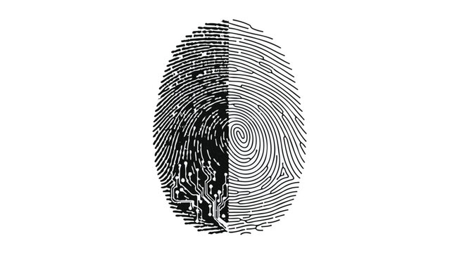 Fingerprint split in half with contrasting patterns