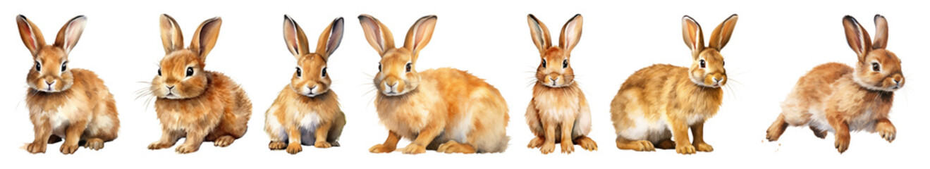 Obraz premium PNG Cute rabbits in various poses, transparent background