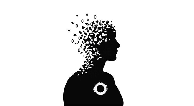 Silhouette of a person with particles exploding from head