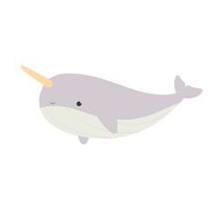 Narhwal icon.  Marine animal. Colorful illustration with underwater wildlife © Ann1988
