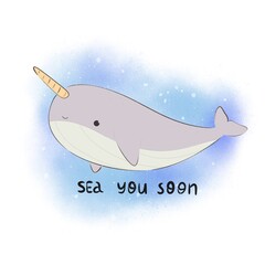 Narhwal icon.  Marine animal. Colorful illustration with underwater wildlife © Ann1988