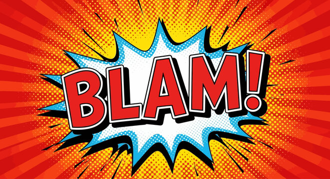 Comic book style illustration of explosion with BLAM text in red