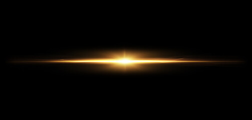 Fototapeta premium Golden soft light flare streak with smooth glow on dark background, cinematic horizontal lens overlay.