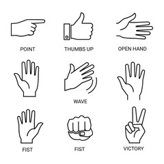 Obraz premium Labeled set of essential hand gesture icons for communication design