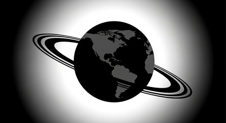 Stylized Earth with Saturn Rings in Black and White. © Abu