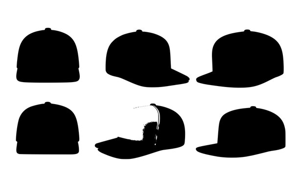 Black Cap Mockup Collection Snapback and Trucker Hat Templates Isolated on White Background
