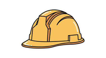 Fototapeta premium Yellow hard hat illustration, a simple cartoon safety helmet for construction workers, industrial protection, and workplace safety concepts on white background.