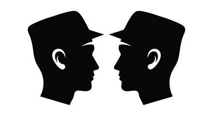 A striking black silhouette depicts two profiles facing each other forming a symmetrical visual © Shakil