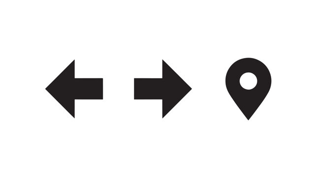 Navigation Arrows and Map Pin Icons Set Minimal Black Directional UI Symbols on White Background