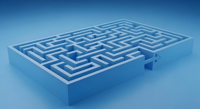 Blue 3 d maze with exit path puzzle labyrinth