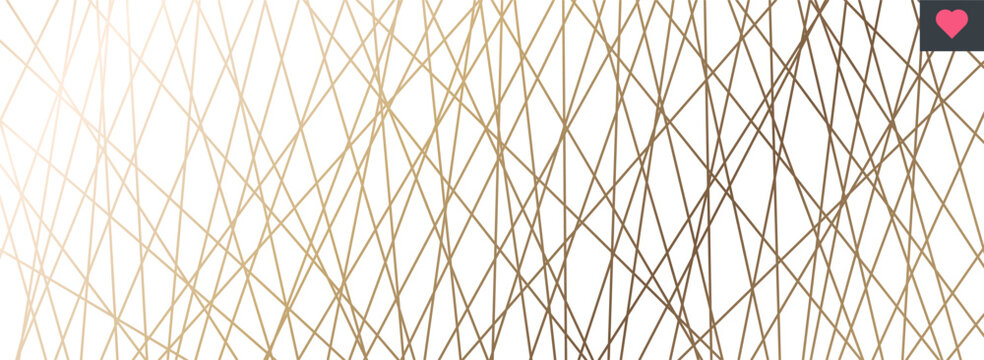 Straight chaotic random line composition. Horizontal geometric pattern with diagonal elements creates abstract design in gold colors. Vector illustration isolated on white background