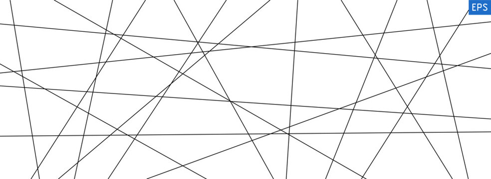 Abstract geometric pattern with chaotic random diagonal lines creating modern monochrome texture. Straight minimalist elements. Vector illustration isolated on white background.