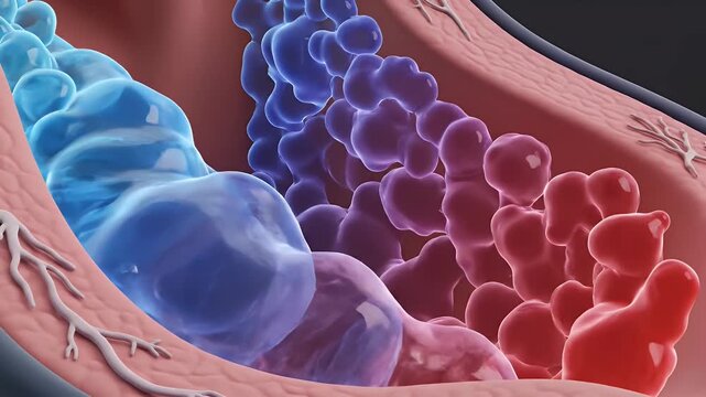 CGI Educational Visualization of Mucus Buildup in the Throat Artery with Red Blue Gradient Lighting