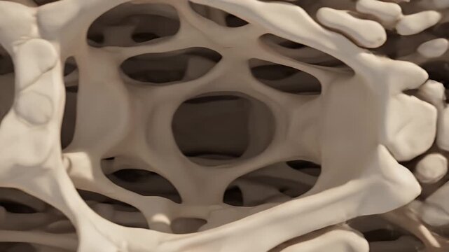 Cinematic CGI Cross Section of Healthy Bone Matrix Trabeculae Close-Up With Soft Lighting