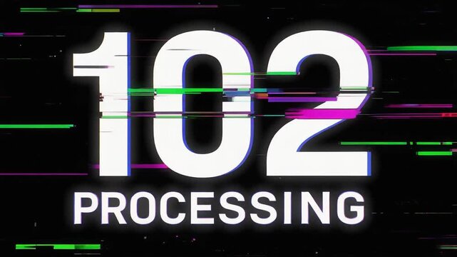Glitch neon 102 Processing HTTP status code display with digital distortion on dark technology background