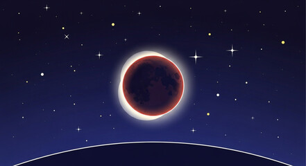 Celestial event solar eclipse in starry night sky. © prastyo