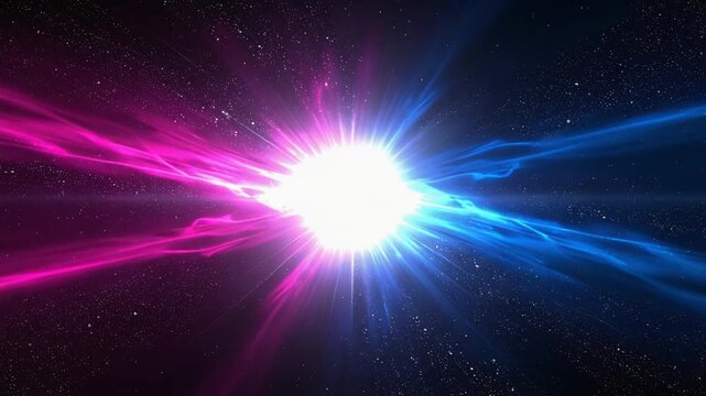 Bright white cosmic core emitting vibrant pink and blue light in deep space background wallpaper