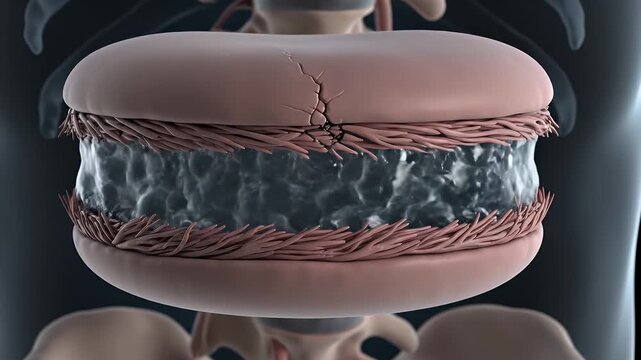 Close Up Animated 3D Medical Visualization of Lumbar Disc Herniation and Spinal Cord Compression