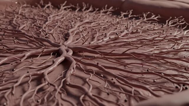 Close-up CGI of Healthy Dermal Layer Showing Intricate Capillary Network and Small Blood Cells in Soft Warm Lighting
