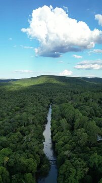 Vista arroyo Cu&ntilde;a Piru desde un drone en Ruiz de Montoya, Misiones, Argentina