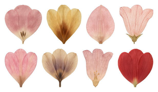 PNG Colorful pressed flower petals collection, transparent background