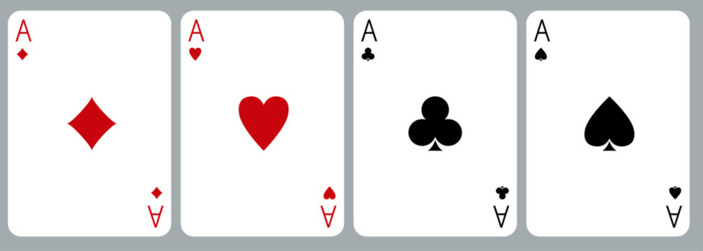 Ace playing card set. All four suits spades, hearts, diamonds, and clubs. Vintage retro vector illustration with classic symbols and a simple deck design