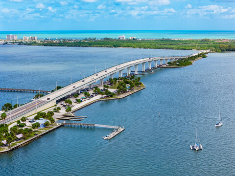 aerial view of Jensen Beach Causeway leading to Hutchinson Island