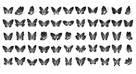 Fototapeta premium Collection of various butterfly silhouettes on white background.