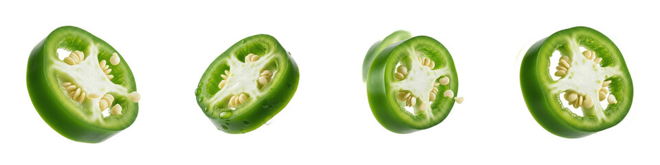 Green Bell Pepper Slices - Crisp Organic Vegetable Rings for Cooking, Healthy Eating, and Restaurant Menu Design - Isolated Pepper Pieces PNG Asset
