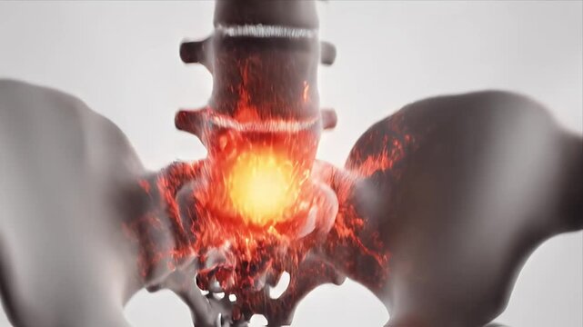 Detailed 3D Medical Animation of the Human Skeletal System with Visible Vertebrae and Rib Cage Isolated on a Clean White Background