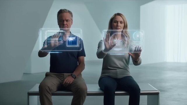 AI generated 4k adults using holographic AR interfaces, soft diffused lighting.