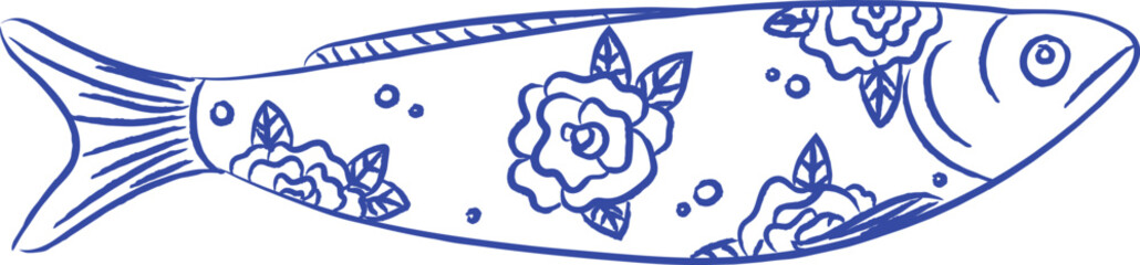 Naklejka premium Sardine With Floral Pattern Sketch