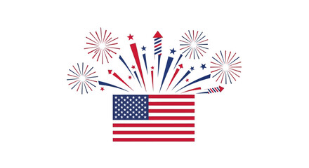 Fototapeta premium American Flag with Fireworks Display Celebrating Independence Day.