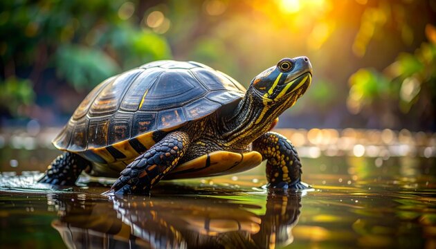 Turtle in the Water - A Detailed and Focused Shot.