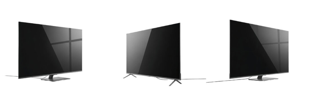 Modern Smart TV Screen Set Isolated on White Background, Realistic Led Television Mockup Collection with Different Angle View, Wide 4k Ultra HD Display Panel, Digital Device Monitor