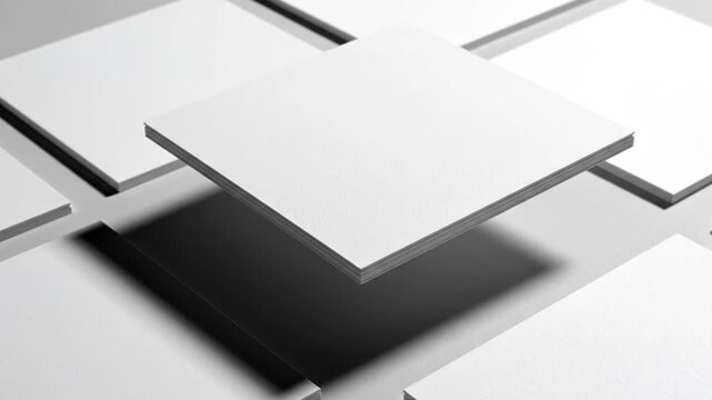 Stack of blank white square cards on a neutral surface