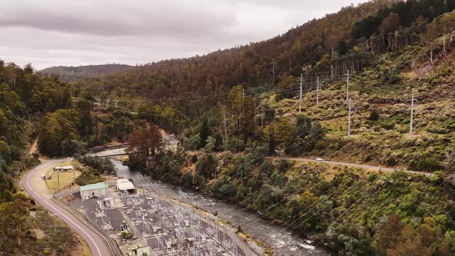 Over Tasmania Hydro power plants on Niver river Tarraleah and Tungatinah in mountains