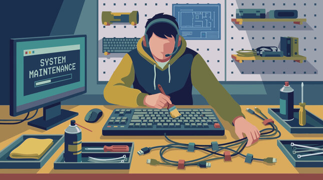 Computer Technician Performing System Maintenance at a Workbench