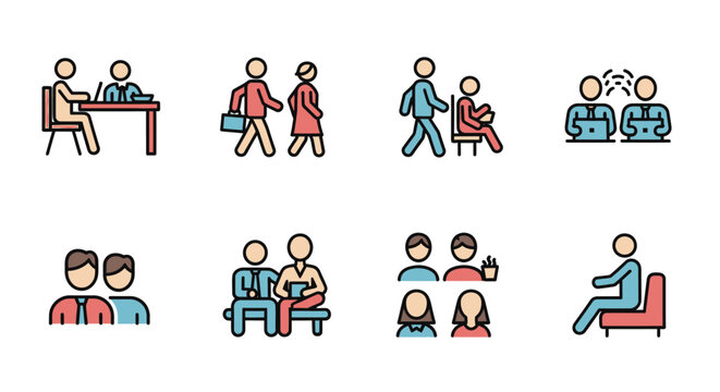 People interacting in various settings.