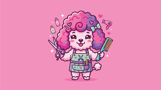 Cute cartoon sheep hairdresser pink.