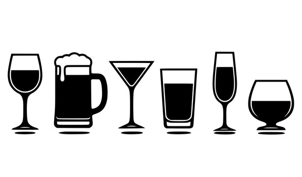Glass silhouettes vector set drinkware beverage icon illustration isolated on white