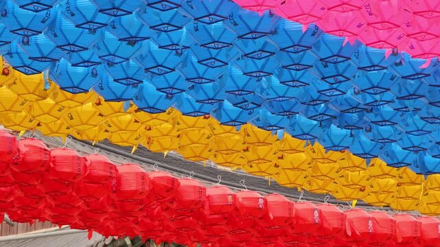 Jogyesa Temple Seoul Korea Korean sign courtyard lanterns pattern scene 4