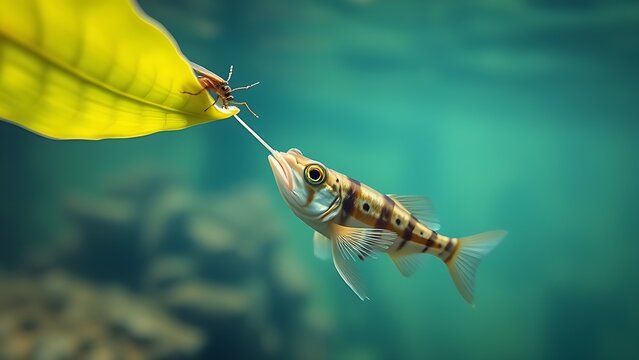 cyclotis. Archerfish aiming at an insect above the water surface. wildlife magazines, conservation campaigns, designed for nature documentaries and education, supports conservation.