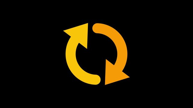 Circular arrows symbol indicating refresh, repeat, or cycle on a black background